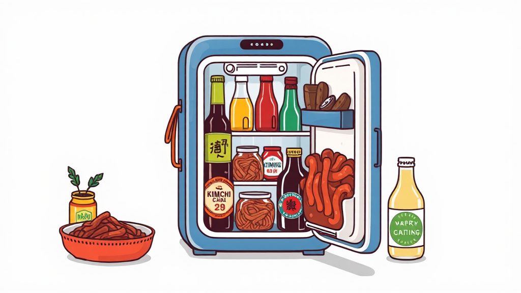 김치, 음료, 와인, 만능 활용법 (cartoon 스타일)