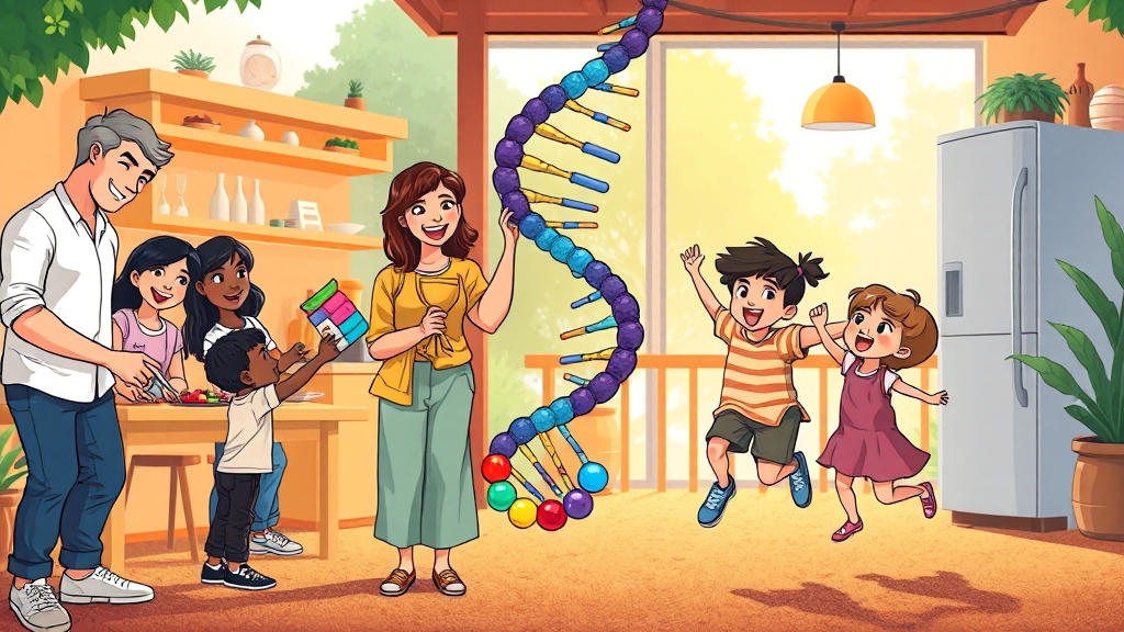 후성유전학: 환경이 유전자 발현에 영향 (cartoon 스타일)