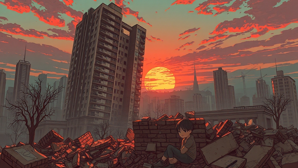 무너지는 꿈, 불안감 반영 (illustration 스타일)