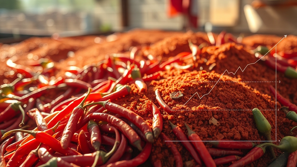 최근 고춧가루 가격 동향 (realistic 스타일)