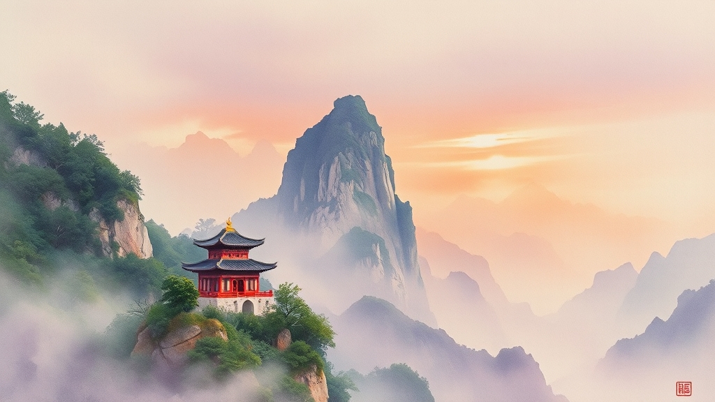 천문산 주변 관광 명소 (watercolor 스타일)