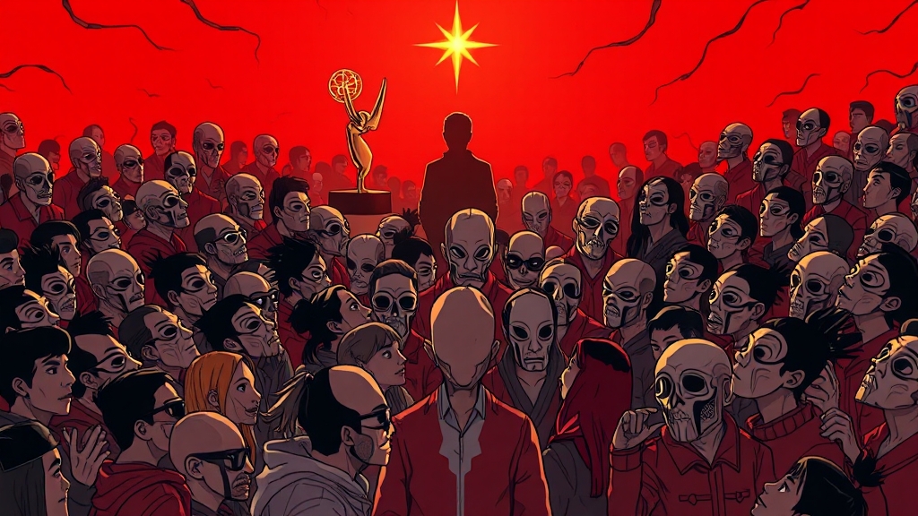 오징어 게임의 글로벌 성공 요인과 감독의 메시지 (cartoon 스타일)