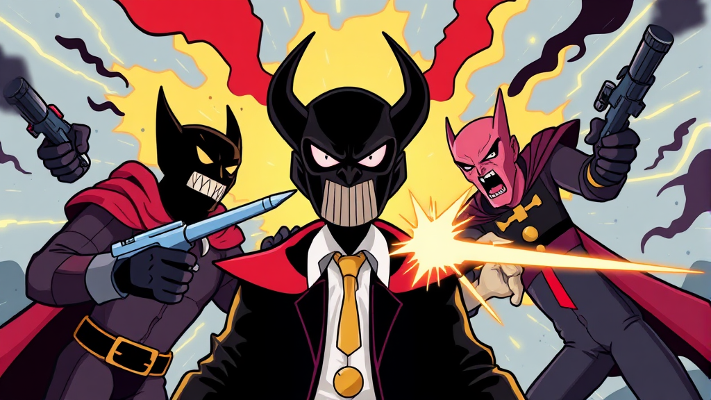 빌런들의 등장: 예측 불가능한 새로운 적들 (cartoon 스타일)