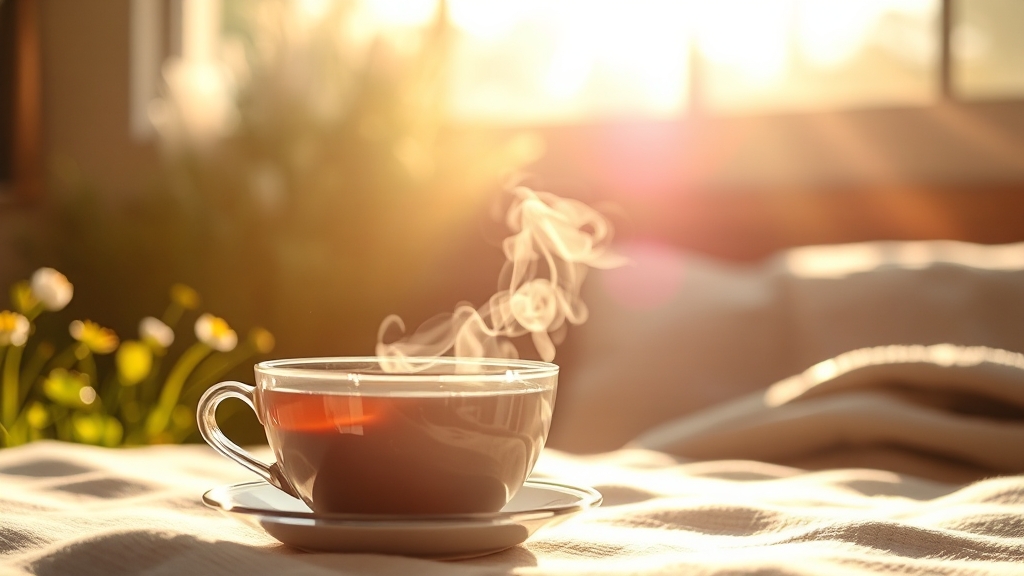 따뜻한 물과 차: 공복에 좋은 음료 (realistic 스타일)