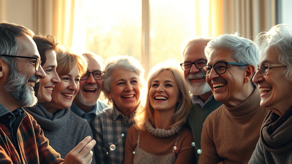 치매 예방, 소셜 활용법 (realistic 스타일)