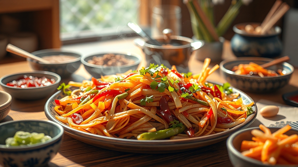 맛있는 궁채 나물 레시피 (realistic 스타일)