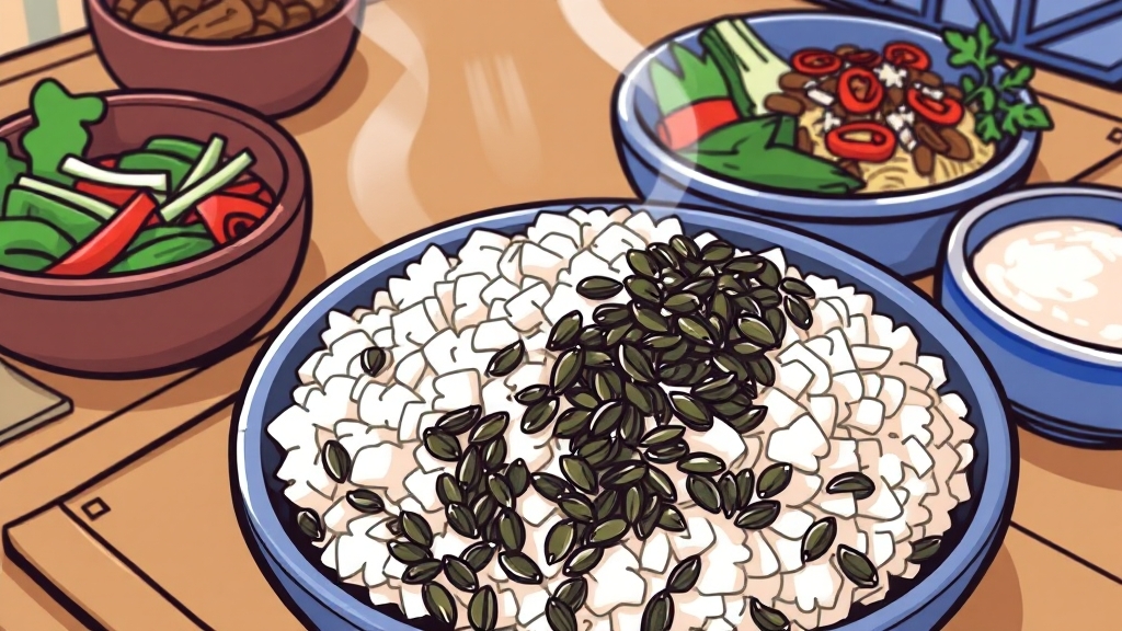 차조기 씨앗, 맛있게 먹는 법 (cartoon 스타일)