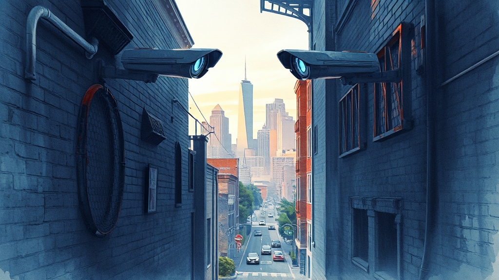 CCTV 설치와 범죄 예방 (watercolor 스타일)