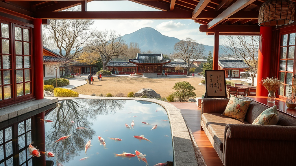 무화정 카페의 매력적인 공간: 정원과 실내 (realistic 스타일)