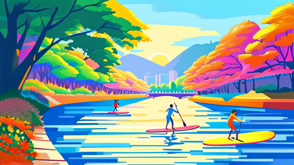 중랑천 수상 스포츠: 가까운 곳에서 즐기는 여름 휴가 (cartoon 스타일)