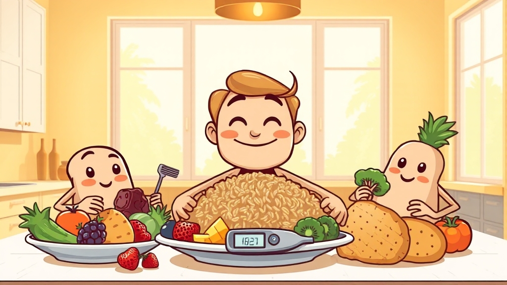 혈당 관리 식습관 개선 (cartoon 스타일)