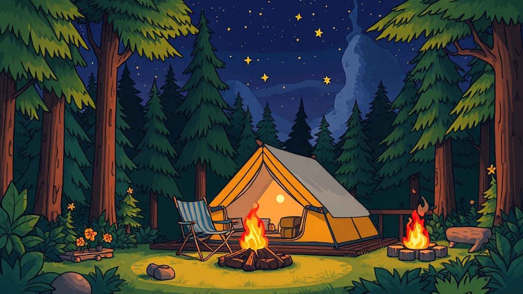 캠핑장 시설 & 이용 요금 (cartoon 스타일)