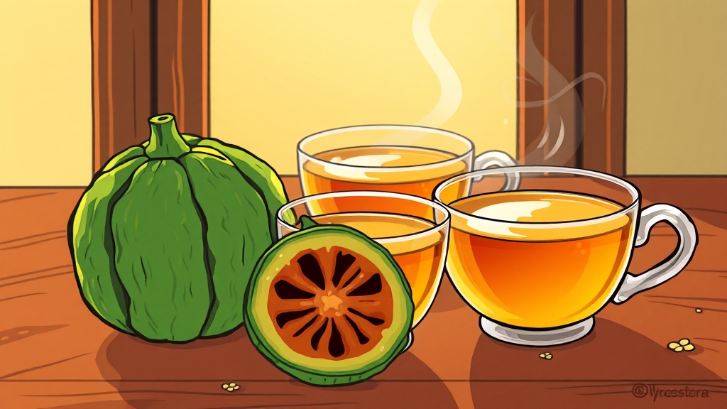 여주차 섭취법: 건조, 덖기, 끓이기 (cartoon 스타일)