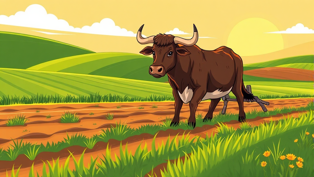 윷: 소 상징과 의미 (cartoon 스타일)