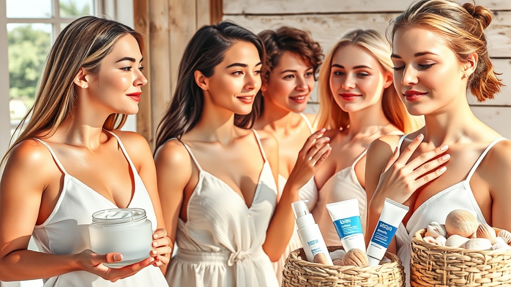 여름철 스킨케어 제품 선택 (realistic 스타일)