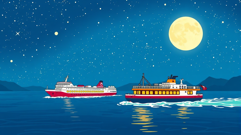 부관훼리 vs 뉴카멜리아 비교 (cartoon 스타일)