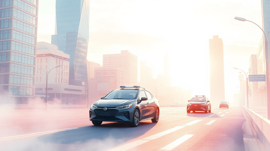 자율주행 기술의 미래 변화 (watercolor 스타일)