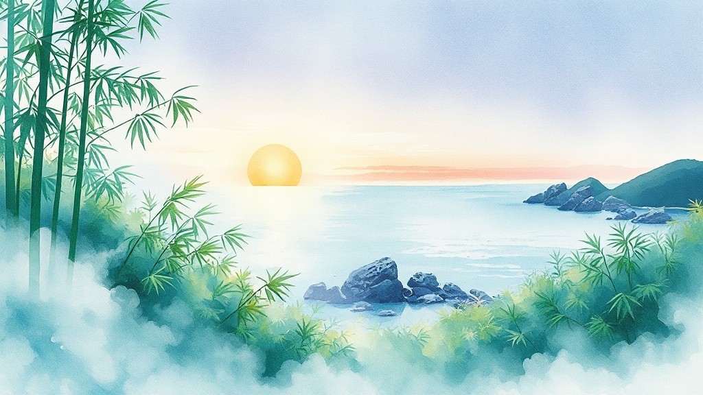 죽도 탐방: 대나무 섬의 신비 (watercolor 스타일)