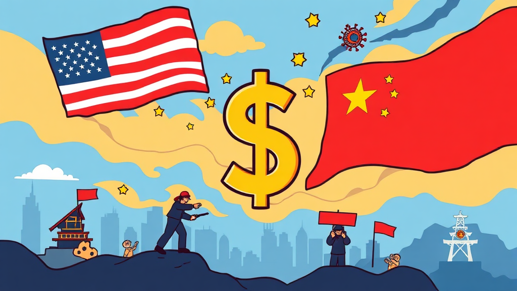 환율 변동 요인: 지정학적 리스크 (cartoon 스타일)