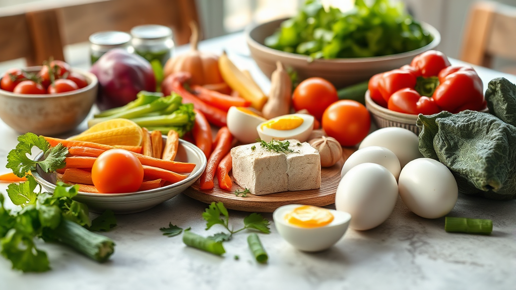 채소와 단백질, 혈당 스파이크 줄이는 핵심 식품 (realistic 스타일)