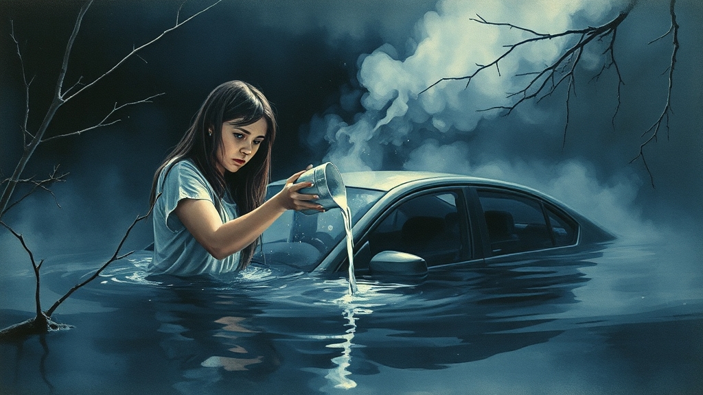 침수 꿈: 불안과 어려움 상징 (watercolor 스타일)