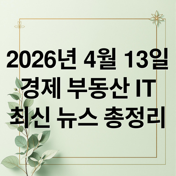 2026년 4월 13일
경제 부동산 IT
최신 뉴스 총정리 (2026년 4월 13일 오늘의 주요 뉴스)