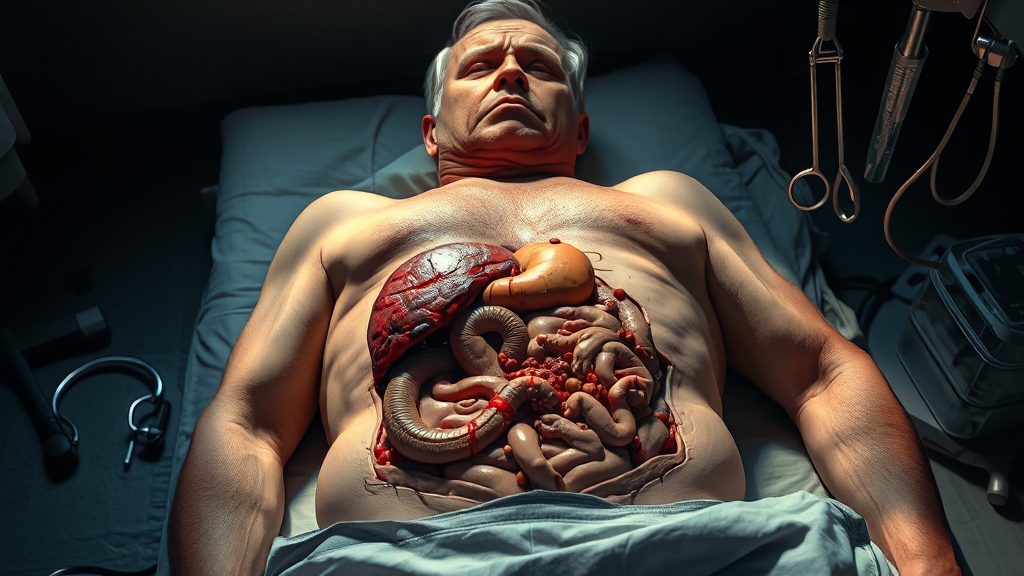 췌장암 진행 시 주요 증상 (realistic 스타일)