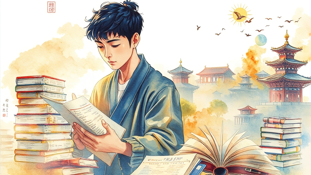 단기 합격 위한 학습 전략 (watercolor 스타일)