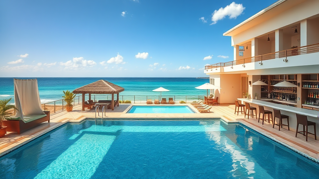 다양한 부대시설: 물놀이부터 힐링까지 (realistic 스타일)