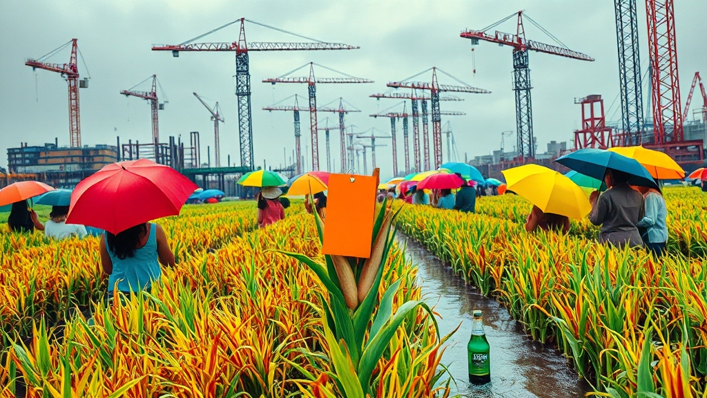 장마의 경제적 영향 (popart 스타일)