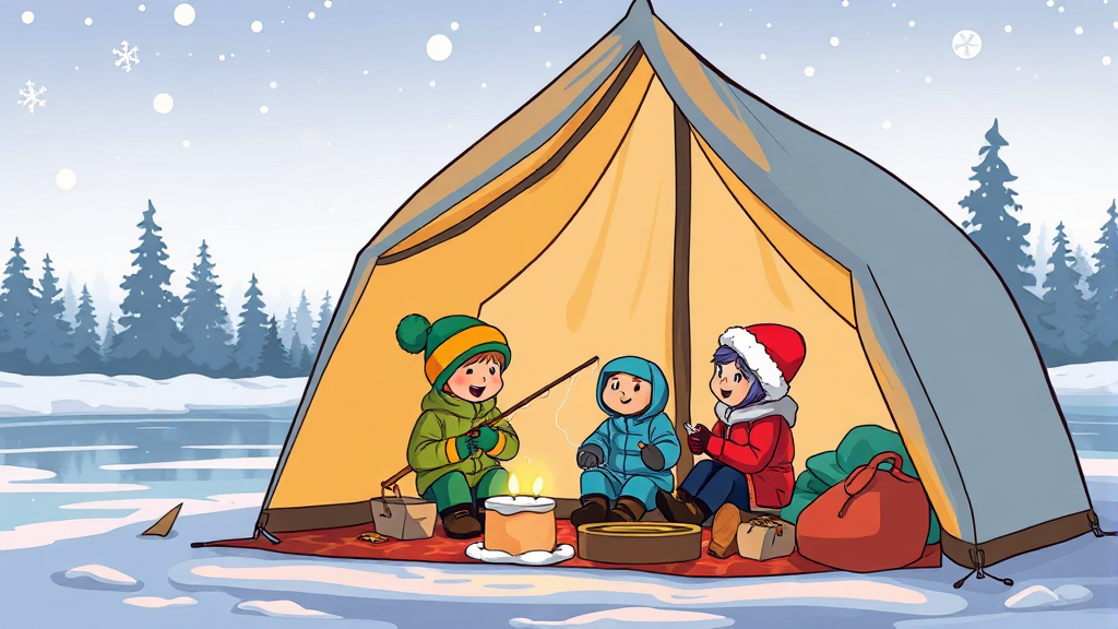 얼음낚시 체험: 짜릿한 손맛 (cartoon 스타일)