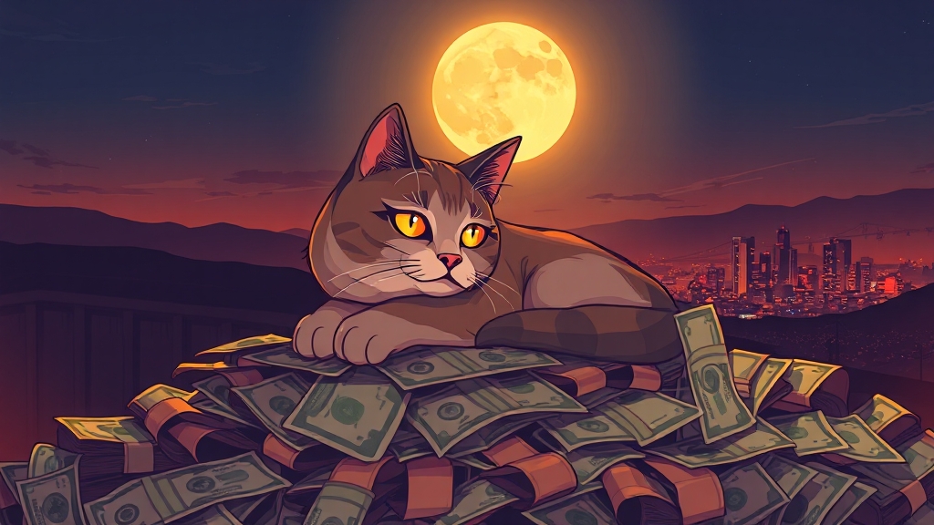 고양이 꿈: 재물, 애정, 인간관계 (cartoon 스타일)