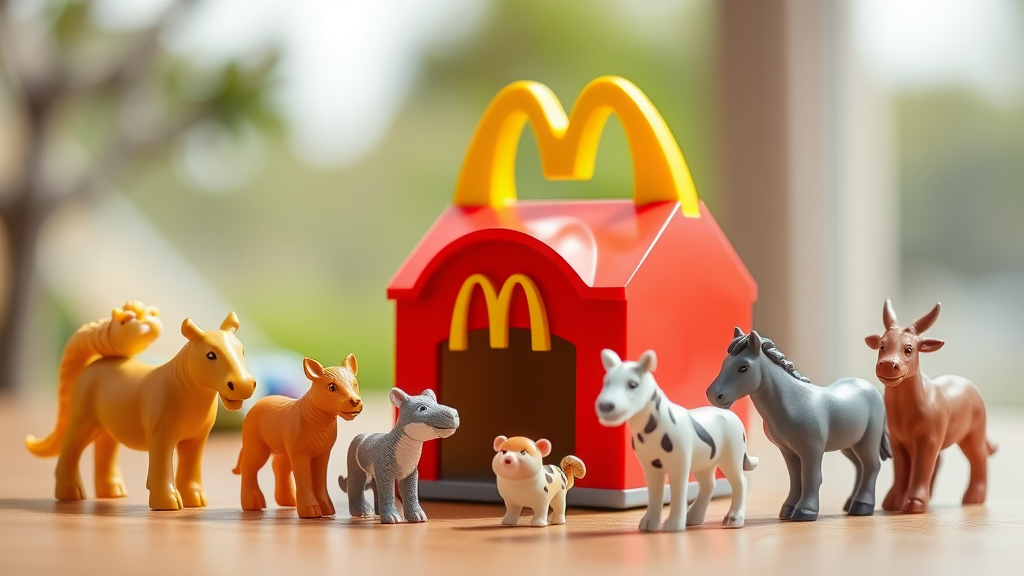 해피밀 장난감 품절 여부 확인 및 수집 정보 (realistic 스타일)