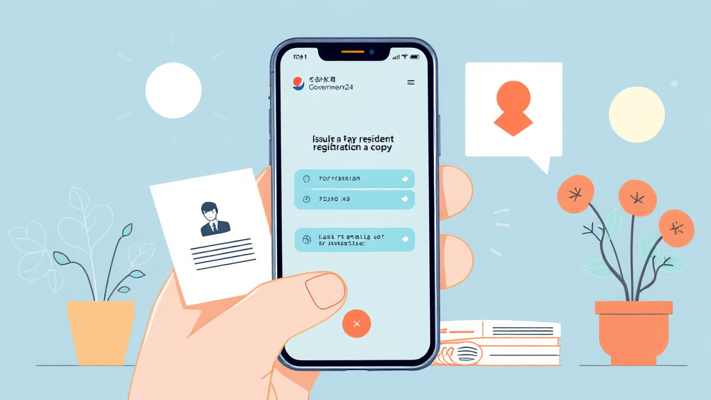 모바일로 간편하게 주민등록등본 발급받기 (illustration 스타일)