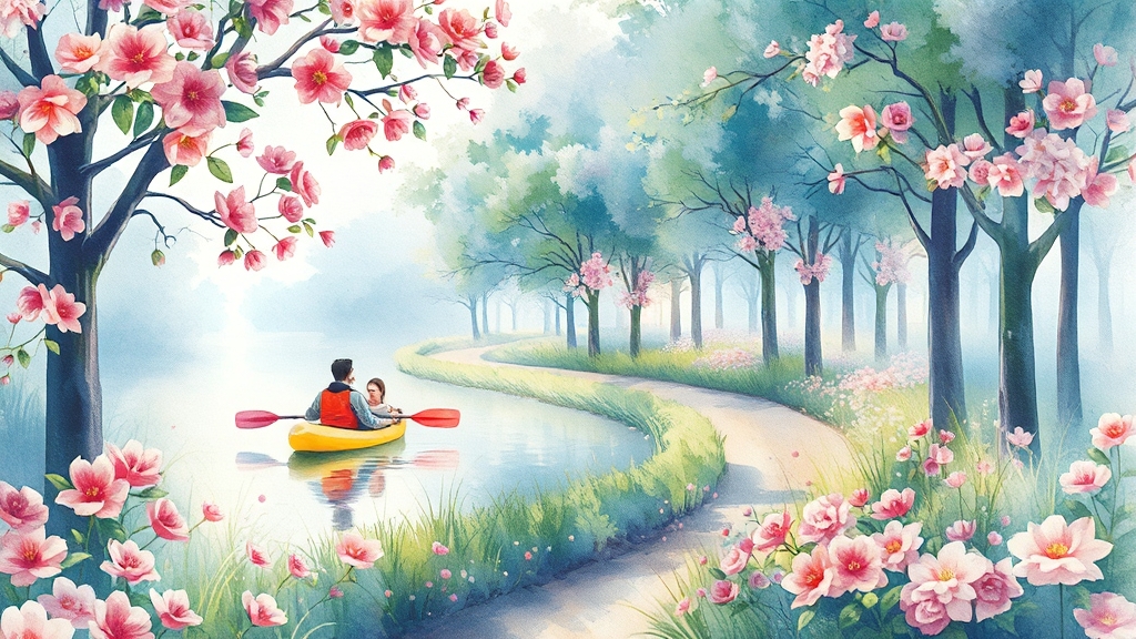 꽃길 따라 액티비티 만끽 (watercolor 스타일)