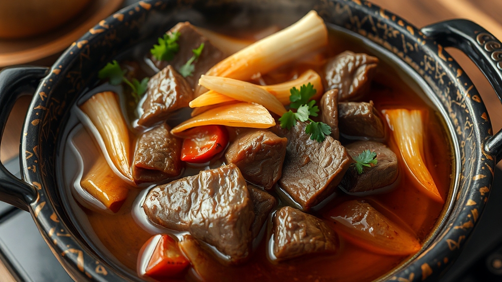 소고기 및 재료 볶기 (realistic 스타일)