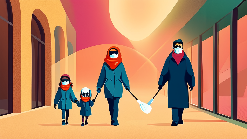 여행지별 미세먼지 등급과 건강 수칙 (cartoon 스타일)