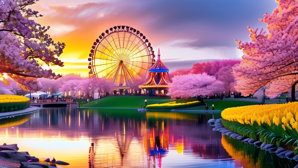 꽃구경 명소: 벚꽃과 유채꽃 만끽하기 (realistic 스타일)