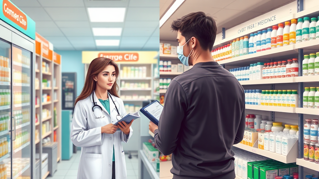 편의점 상비약 vs 약국 약: 무엇이 다를까요? (realistic 스타일)