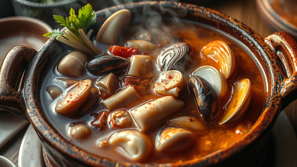 칼칼함의 비밀: 육수와 양념 (realistic 스타일)