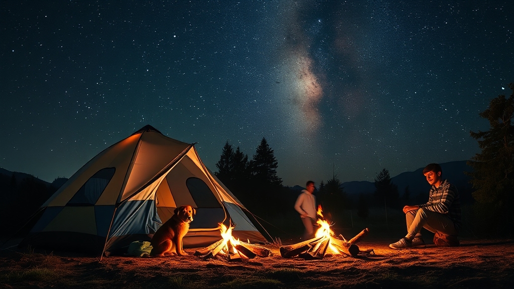 다양한 캠핑 스타일: 가족, 반려견 동반, 솔로 캠핑 (realistic 스타일)