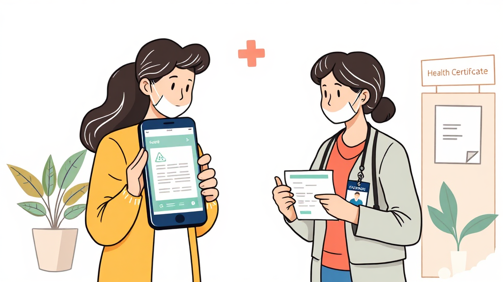 보건증 결과 확인 및 발급 절차 (illustration 스타일)