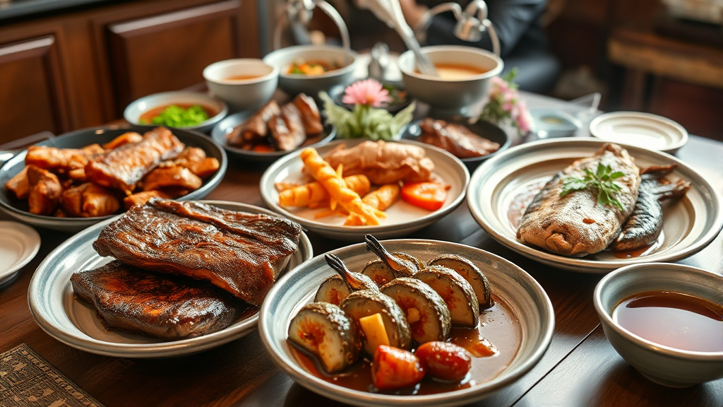 팔순 잔치 음식 메뉴 (realistic 스타일)