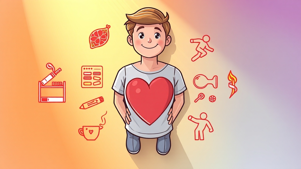 심근경색 예방을 위한 건강한 생활 습관 (cartoon 스타일)