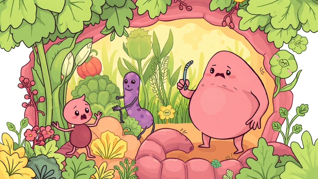 장 건강과 비움환: 장내 환경 개선의 중요성 (illustration 스타일)