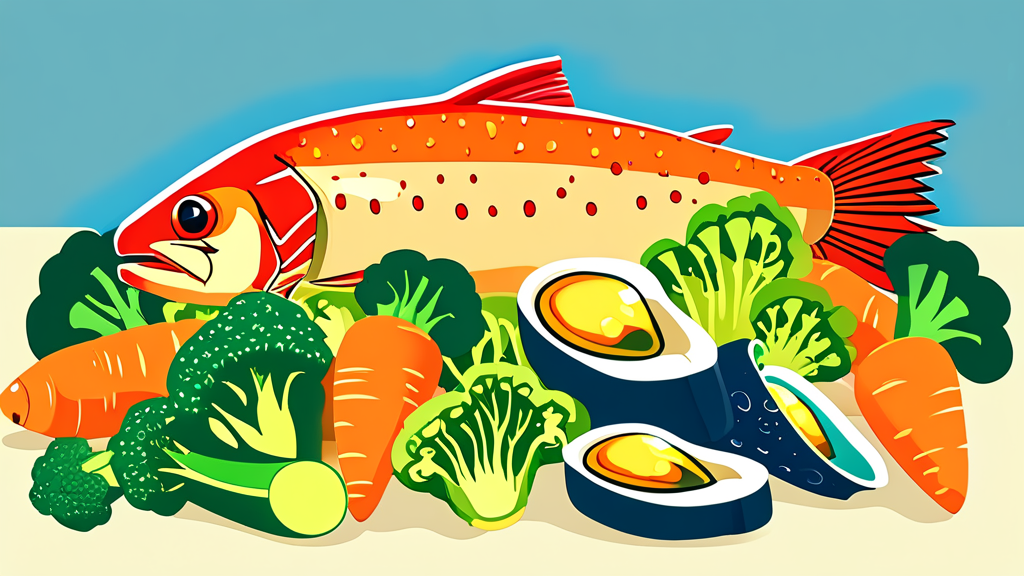 건강한 눈을 위한 영양소 섭취 (cartoon 스타일)