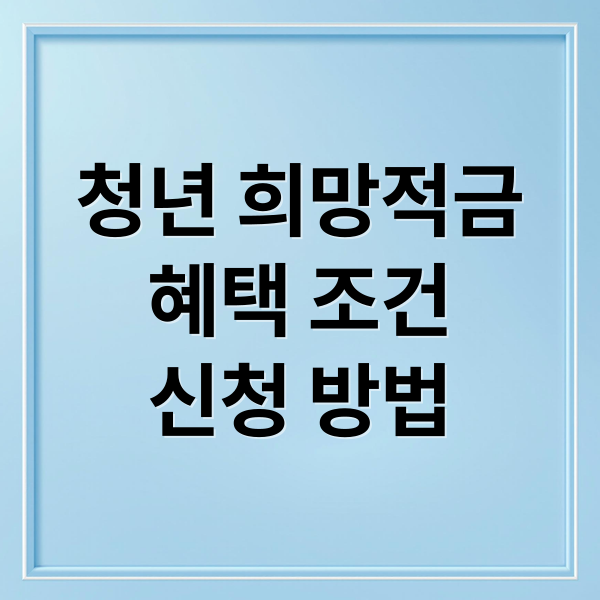 청년 희망적금
혜택 조건
신청 방법 (청년 희망적금 비교 한눈 정리 선택 가이드)