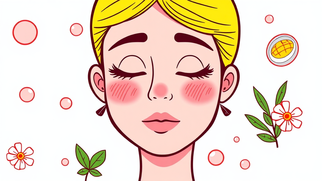 여드름 케어 핵심 성분과 작용 원리 (cartoon 스타일)