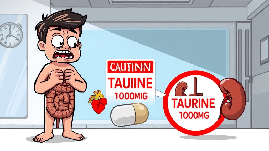 타우린 섭취 시 주의사항은? (cartoon 스타일)