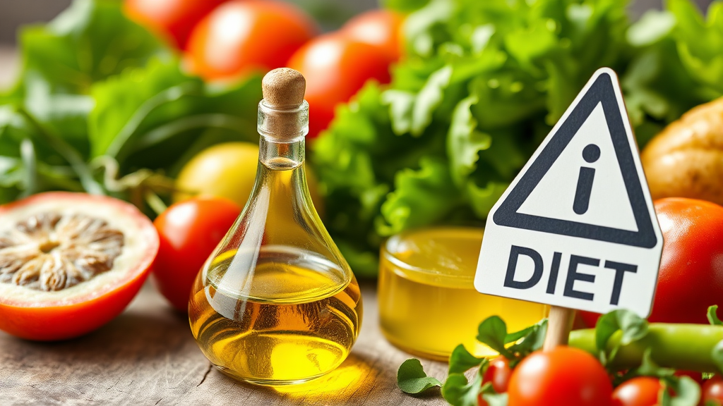 올리브 오일 식초 다이어트 시 주의사항 (realistic 스타일)